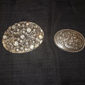 Womens Swarovski Silver Crystal Embellished Belt Buckles X2 (Set Of 2)